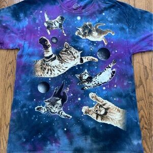 Tie-dye galaxy psychedelic outer space cat tee, Size XL